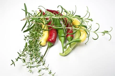 Pfefferoni und Gewürze Stock Photos