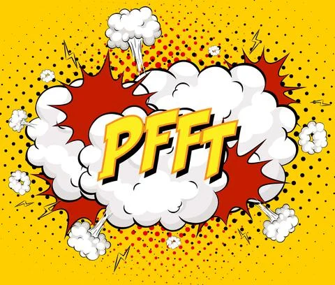 PFFT text on comic cloud explosion on yellow background Illustrazione stock