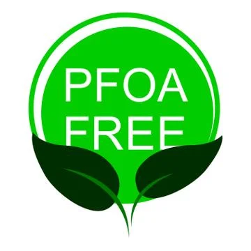 PFOA stamp. Does not contain PFOA, safe for health. Flat style. On a white ba Stock Illustration