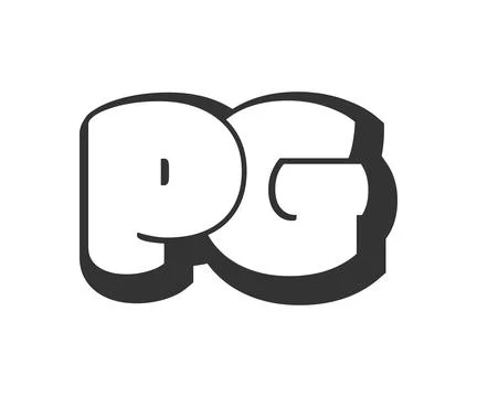PG logo, bubble comic lettering, rounded in graffiti style black and white .. Illustrazione stock