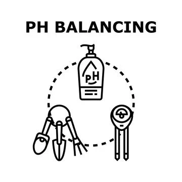 Ph balancing concept with garden tools and liquid solution 库存插图