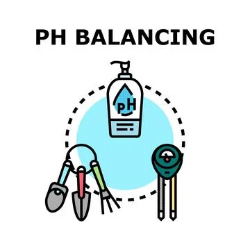 Ph balancing concept with garden tools and liquid solution 库存插图