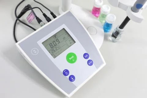 Ph meter to measure the acidity-alkalinity of liquids Stock Photos
