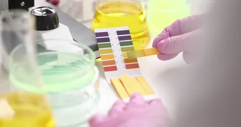 Ph research in laboratory closeup slow motion 4k movie Stock-Footage 169637653