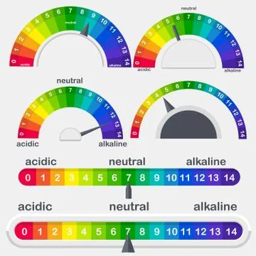PH value scale meter for acid and alkaline solutions vector set Illustrazione stock