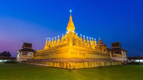 Pha That Luang Temple Landmark Travel Place Of Vientiane, Laos Stock Footage 61919081