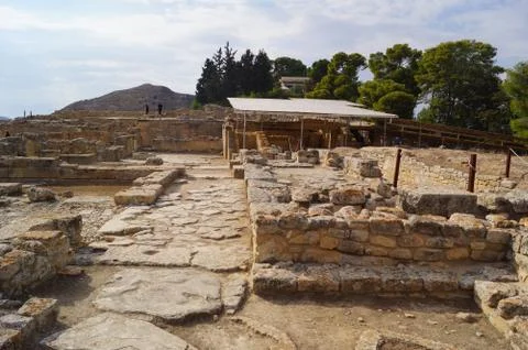 Phaistos, Crete (Greece) October 2018: view of the archaeological site, pathway Stock Photos