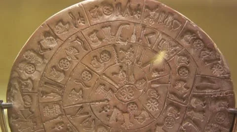 Phaistos Disk, unknown writing script, Minoan Palace of Phaestos, Crete, Greece Stock-Footage 10575077