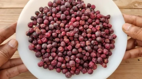 Phalsa berries served in white plate on wooden table during summer Stock Footage 336842074