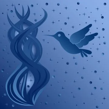 Phantasmagoric composition with bird on starry sky background Stock Illustration