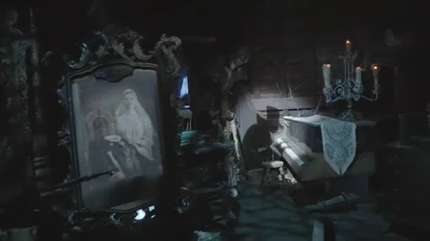 Phantom shadow playing piano haunted scene Stock Footage 242697791