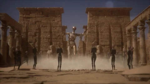 Pharaoh alien queen revives ancient magic in cosmic dance Stock Footage 292995944