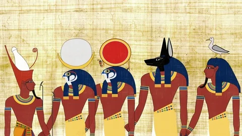 Pharaoh Consulting with Egyptian Gods Stock Footage 80616297