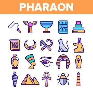 Pharaoh, Egypt King Vector Thin Line Icons Set Illustrazione stock