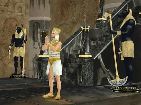 Pharaoh prays to Anubis Illustrazione stock