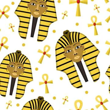 Pharaoh seamless pattern. ancient Egyptian king witch ankh endless background Illustrazione stock
