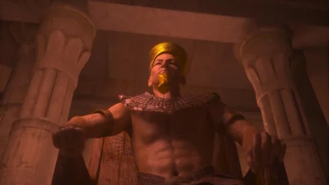 The Pharaoh sits on the throne in Egypt in the palace 3D render Stock Footage 281597837