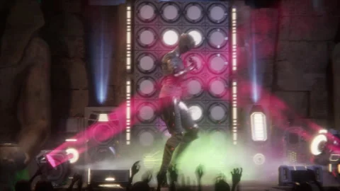 Pharaonic alien queen performing for a cheering alien crowd Stock Footage 294077744