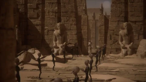 The pharaonic temple hosts the alien queen's grand procession of reverence Stock Footage 292649809