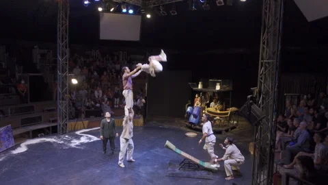 Phare circus siem reap performance slow motion acrobatic jump Stock Footage 228706304
