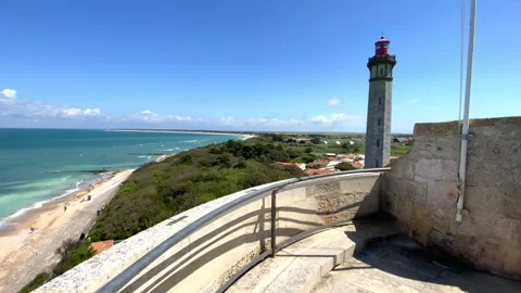 Phare des Baleines lighthouse seen from the top of the old tower on Ile de Ré Stock Footage 246316107