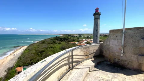 Phare des Baleines lighthouse seen from the old tower terrace, Ile de Ré, France Stock Footage 246316248