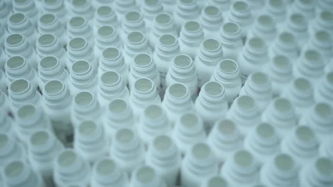 Pharma Production Array of Empty Medicine Containers in Clean Facility Video stock 338319018
