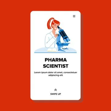 Pharma Scientist Girl Looking In Microscope Vector 스톡 일러스트