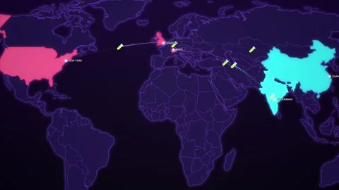 Pharmaceutical API Supply Routes on Cyber Map Stock Footage 342338691
