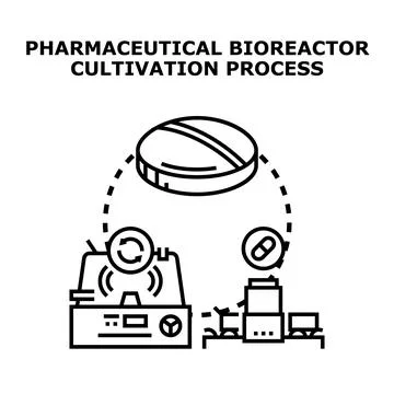 Pharmaceutical bioreactor cultivation process producing medicine tablets Stock Illustration