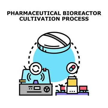 Pharmaceutical bioreactor cultivation process producing medicine tablets Stock Illustration