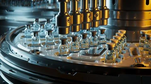 Pharmaceutical Bottling Process in a Modern Industrial Production Facility Stock Illustration
