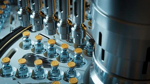Pharmaceutical Bottling Process in a Modern Industrial Production Facility Stock Illustration