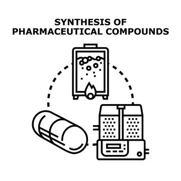 Pharmaceutical compounds synthesis process using chemical equipment Ilustração Stock
