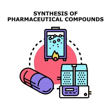 Pharmaceutical compounds synthesis process using chemical equipment Ilustração Stock