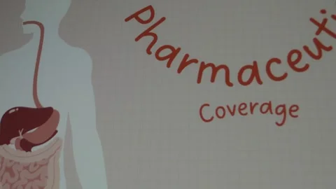 Pharmaceutical Coverage inscription on math paper sheet background. Graphic Stock Footage 270581488