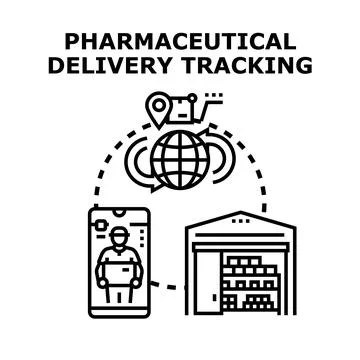 Pharmaceutical delivery tracking system managing global logistics Stock Illustration