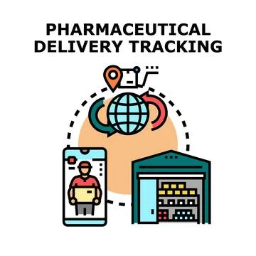 Pharmaceutical delivery tracking system managing global logistics Stock Illustration