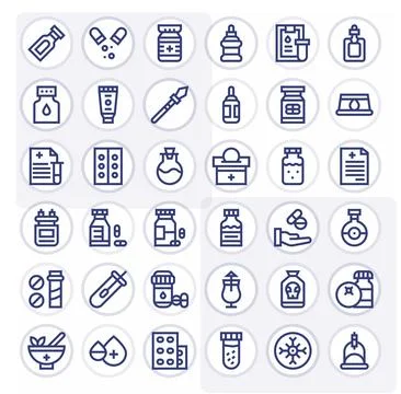 Pharmaceutical Design Vector Icons featuring 36 Pixel Aligned Bold Line Style Stock Illustration