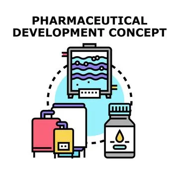 Pharmaceutical development concept researching new medicine process Stock Illustration
