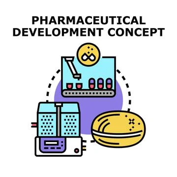 Pharmaceutical development concept researching new medicine production Stock-Illustration