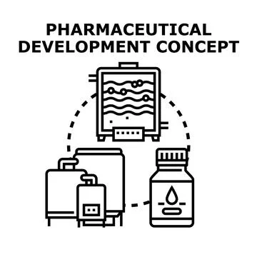 Pharmaceutical development concept researching new medicine process Stock Illustration