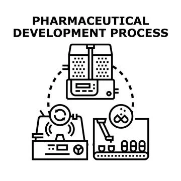 Pharmaceutical development process concept with medicine production Stock Illustration