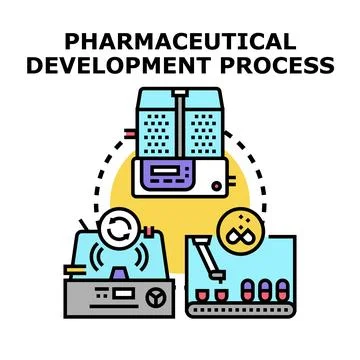 Pharmaceutical development process concept with medicine production Stock Illustration