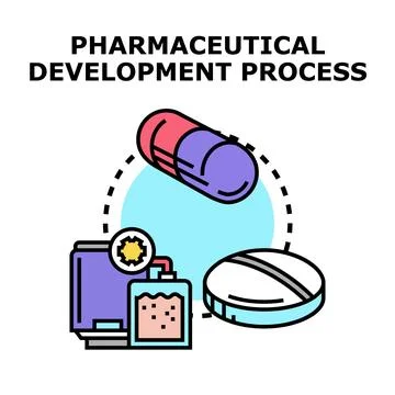 Pharmaceutical development process creating new medicine Stock Illustration