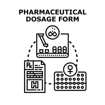 Pharmaceutical dosage forms manufacturing and distribution concept Stock Illustration