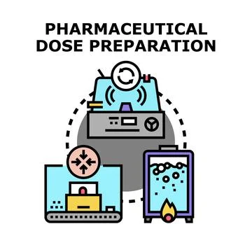 Pharmaceutical dose preparation manufacturing process concept Stock Illustration