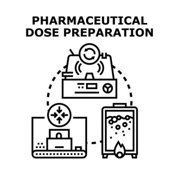 Pharmaceutical dose preparation manufacturing process concept Stock Illustration