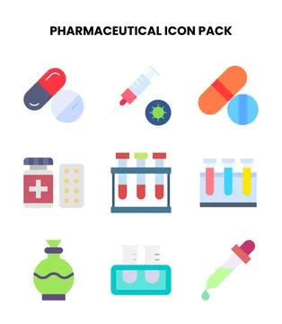 Pharmaceutical Flat Collection Icons Pack Stock Illustration
