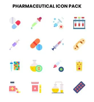 Pharmaceutical Flat Collection Icons Pack Stock Illustration